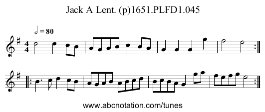 Jack A Lent. (p)1651.PLFD1.045 - staff notation