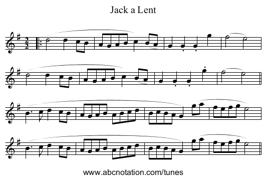 Jack a Lent - staff notation