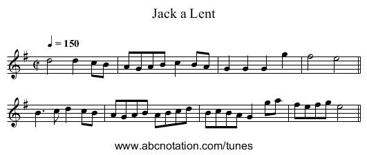 Jack a Lent - staff notation