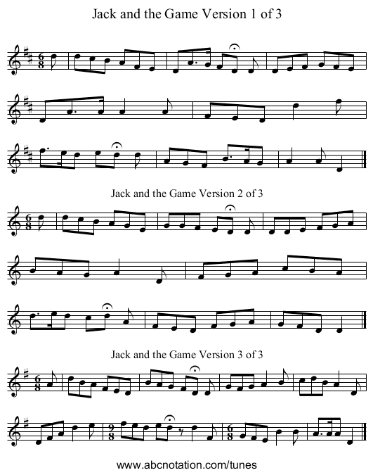 Jack and the Game Version 1 of 3 - staff notation