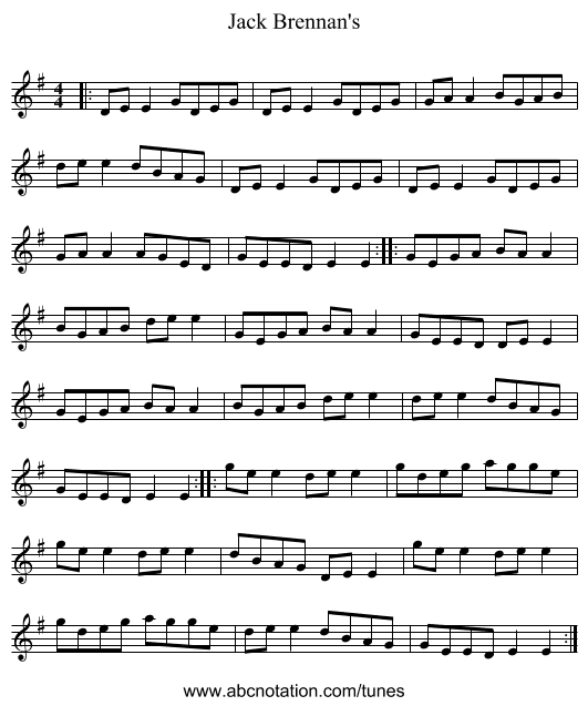 Jack Brennan's - staff notation