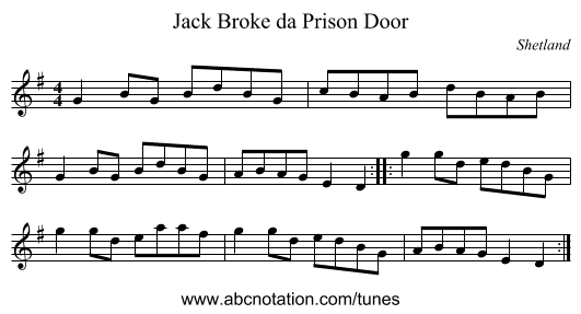 Jack Broke da Prison Door - staff notation