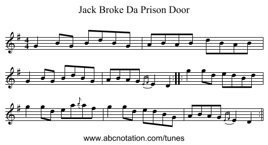 Jack Broke Da Prison Door - staff notation