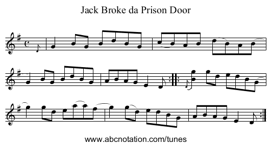 Jack Broke da Prison Door - staff notation