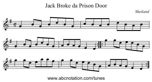 Jack Broke da Prison Door - staff notation