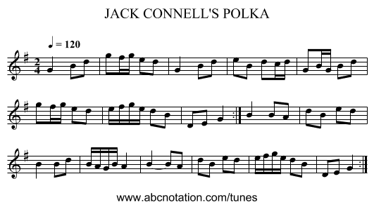JACK CONNELL'S POLKA - staff notation