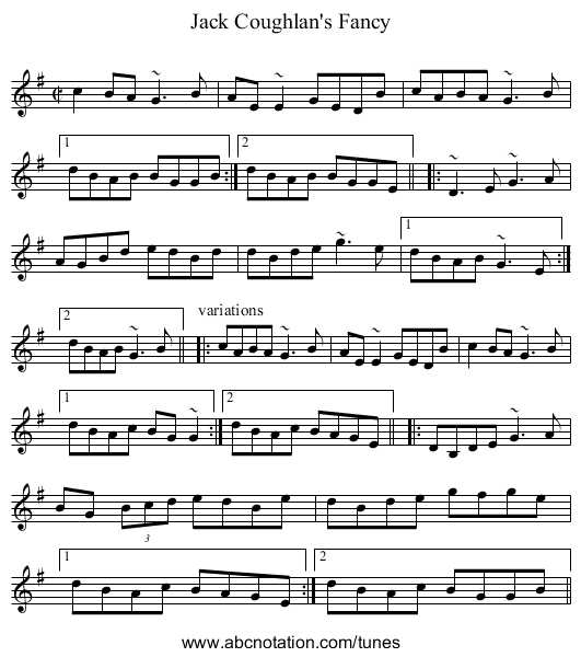 Jack Coughlan's Fancy - staff notation