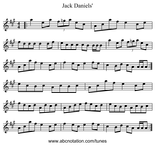 Jack Daniels' - staff notation