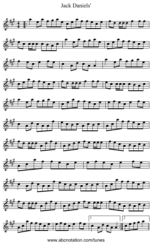 Jack Daniels' - staff notation