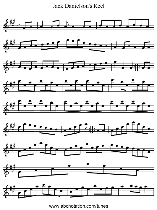 Jack Danielson's Reel - staff notation