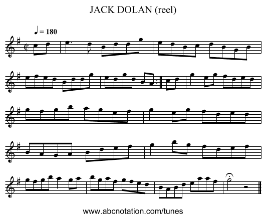 JACK DOLAN (reel) - staff notation