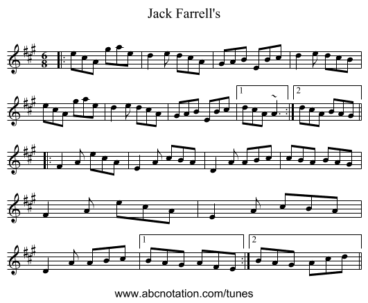 Jack Farrell's - staff notation