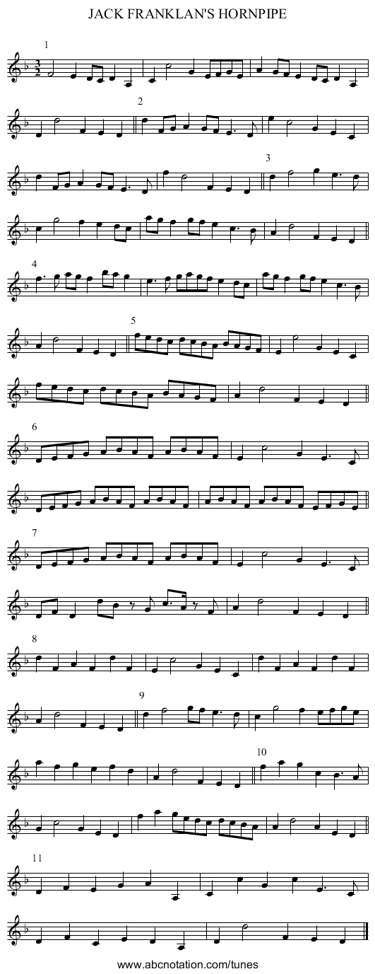 JACK FRANKLAN'S HORNPIPE - staff notation