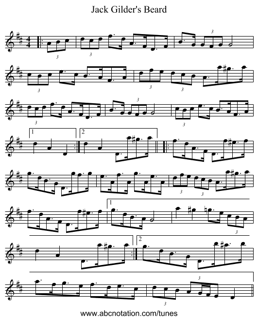 Jack Gilder's Beard - staff notation