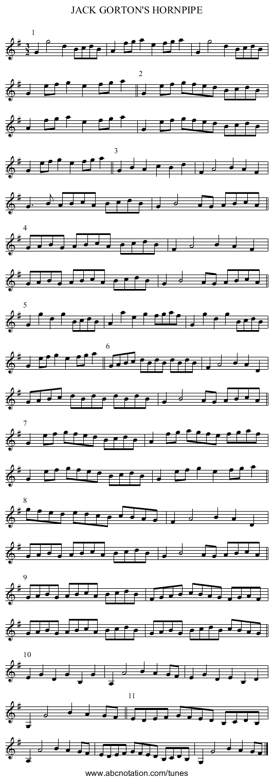 JACK GORTON'S HORNPIPE - staff notation