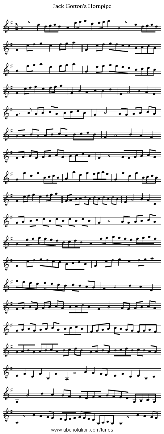 Jack Gorton's Hornpipe - staff notation