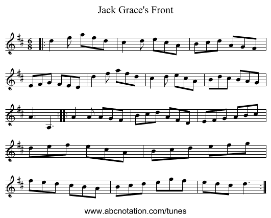 Jack Grace's Front - staff notation