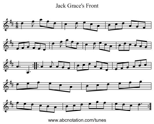 Jack Grace's Front - staff notation