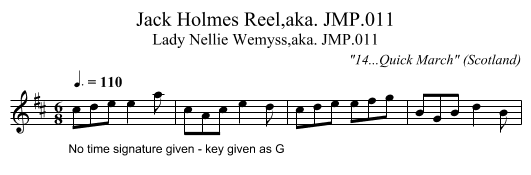 Jack Holmes Reel,aka. JMP.011 - staff notation