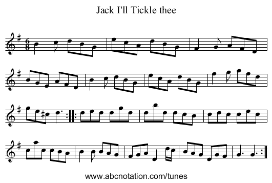 Jack I'll Tickle thee - staff notation