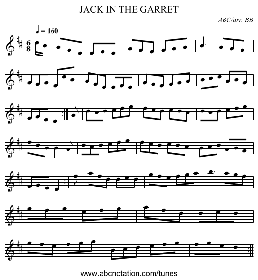 JACK IN THE GARRET - staff notation