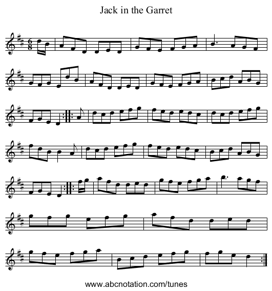 Jack in the Garret - staff notation