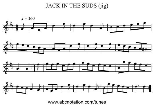 JACK IN THE SUDS (jig) - staff notation