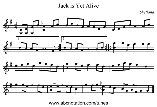 Jack is Yet Alive - staff notation