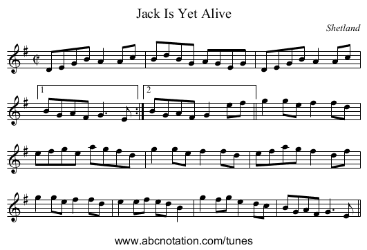Jack Is Yet Alive - staff notation