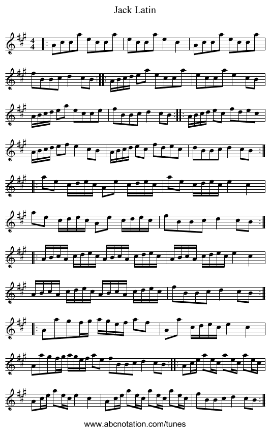 Jack Latin - staff notation