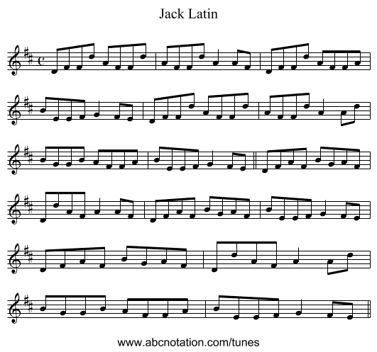 Jack Latin - staff notation