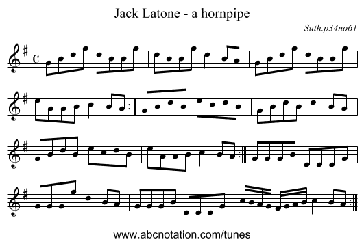 Jack Latone - a hornpipe - staff notation
