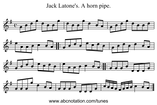 Jack Latone's. A horn pipe. - staff notation