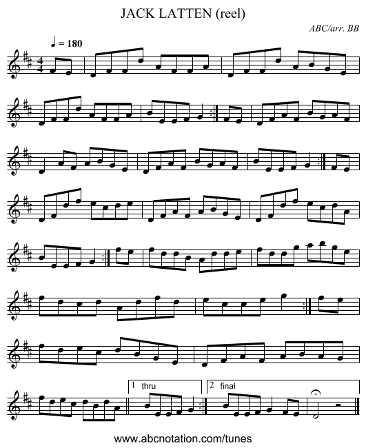 JACK LATTEN (reel) - staff notation