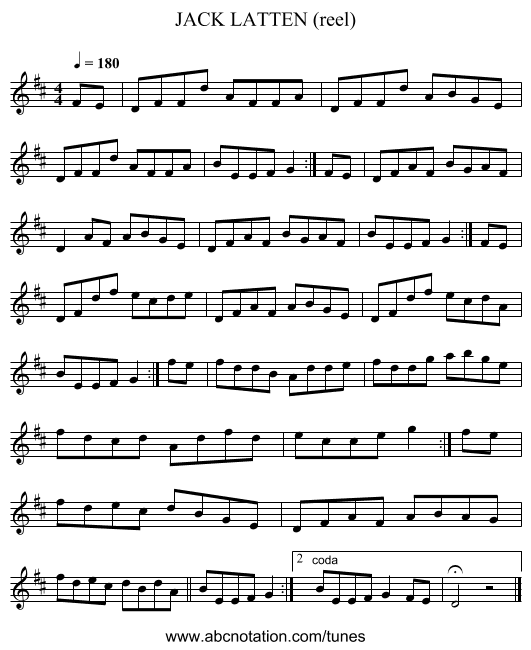 JACK LATTEN (reel) - staff notation