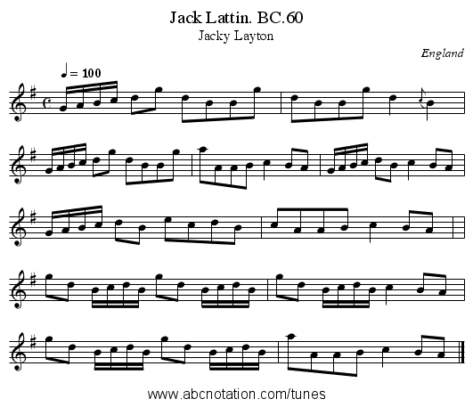 Jack Lattin. BC.60 - staff notation