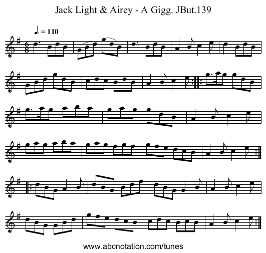 Jack Light & Airey - A Gigg. JBut.139 - staff notation