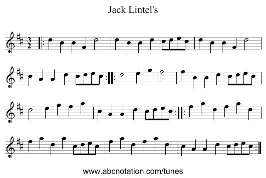 Jack Lintel's - staff notation