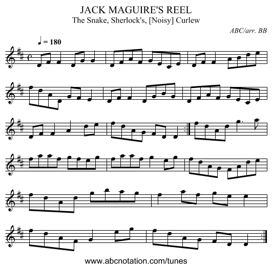 JACK MAGUIRE'S REEL - staff notation