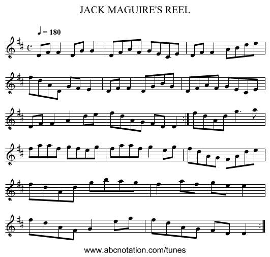 JACK MAGUIRE'S REEL - staff notation