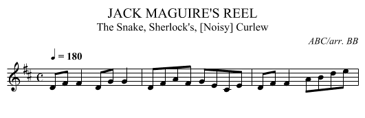 JACK MAGUIRE'S REEL - staff notation