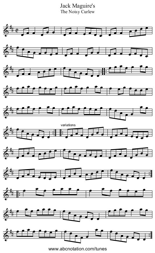 Jack Maguire's - staff notation