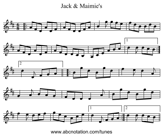 Jack & Maimie's - staff notation