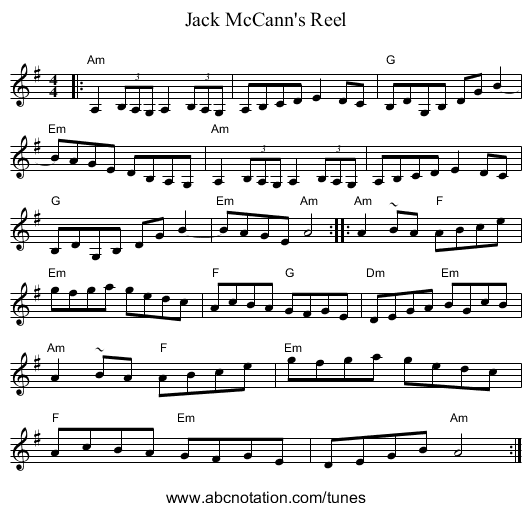 Jack McCann's Reel - staff notation