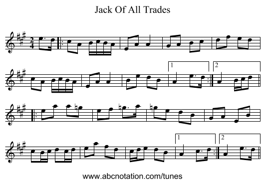 Jack Of All Trades - staff notation