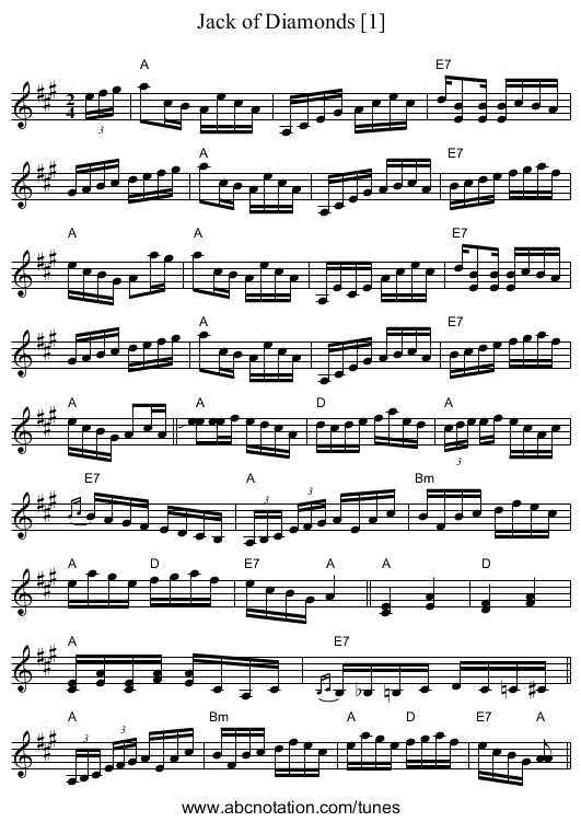 Jack of Diamonds [1] - staff notation