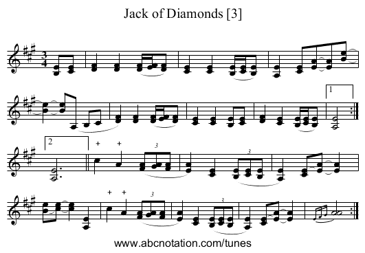 Jack of Diamonds [3] - staff notation