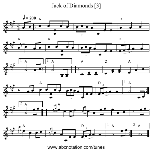 Jack of Diamonds [3] - staff notation