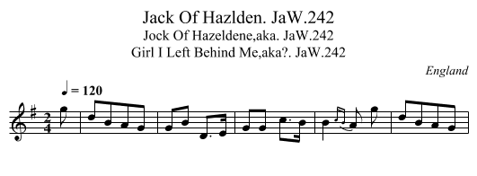 Jack Of Hazlden. JaW.242 - staff notation