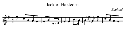 Jack of Hazleden - staff notation